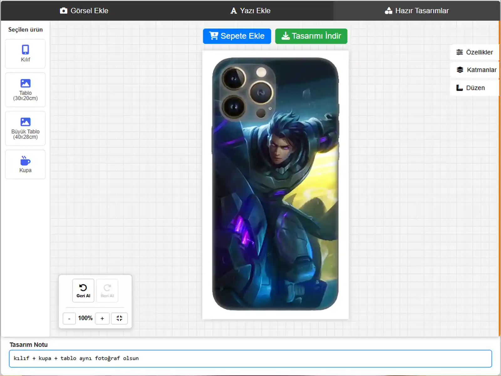 Kendin Tasarla — Kılıf + Kupa + Tablo Seti