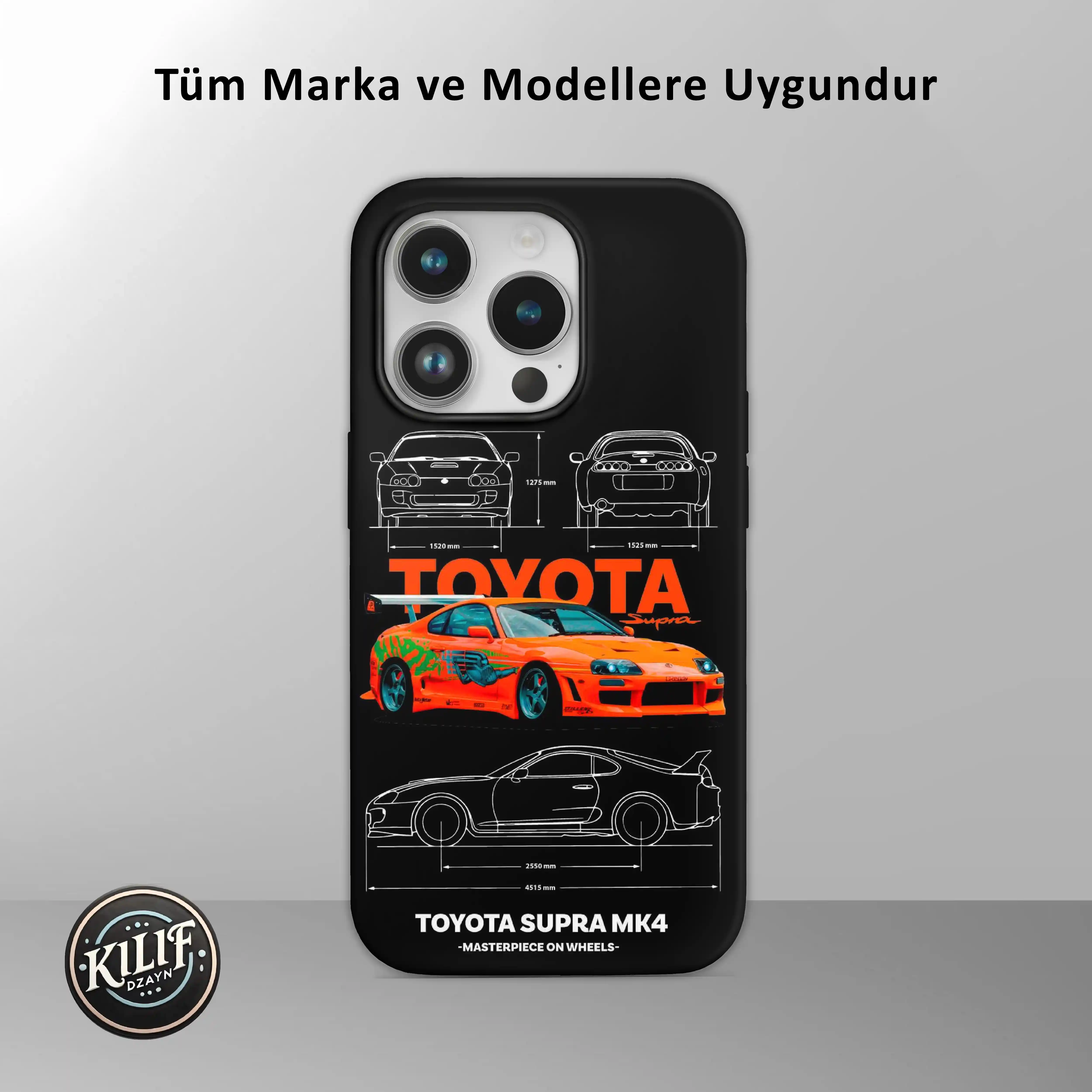 Toyota Supra MK4 Turuncu Blueprint — Baskılı Telefon Kılıfı (Android / İOS uyumludur)