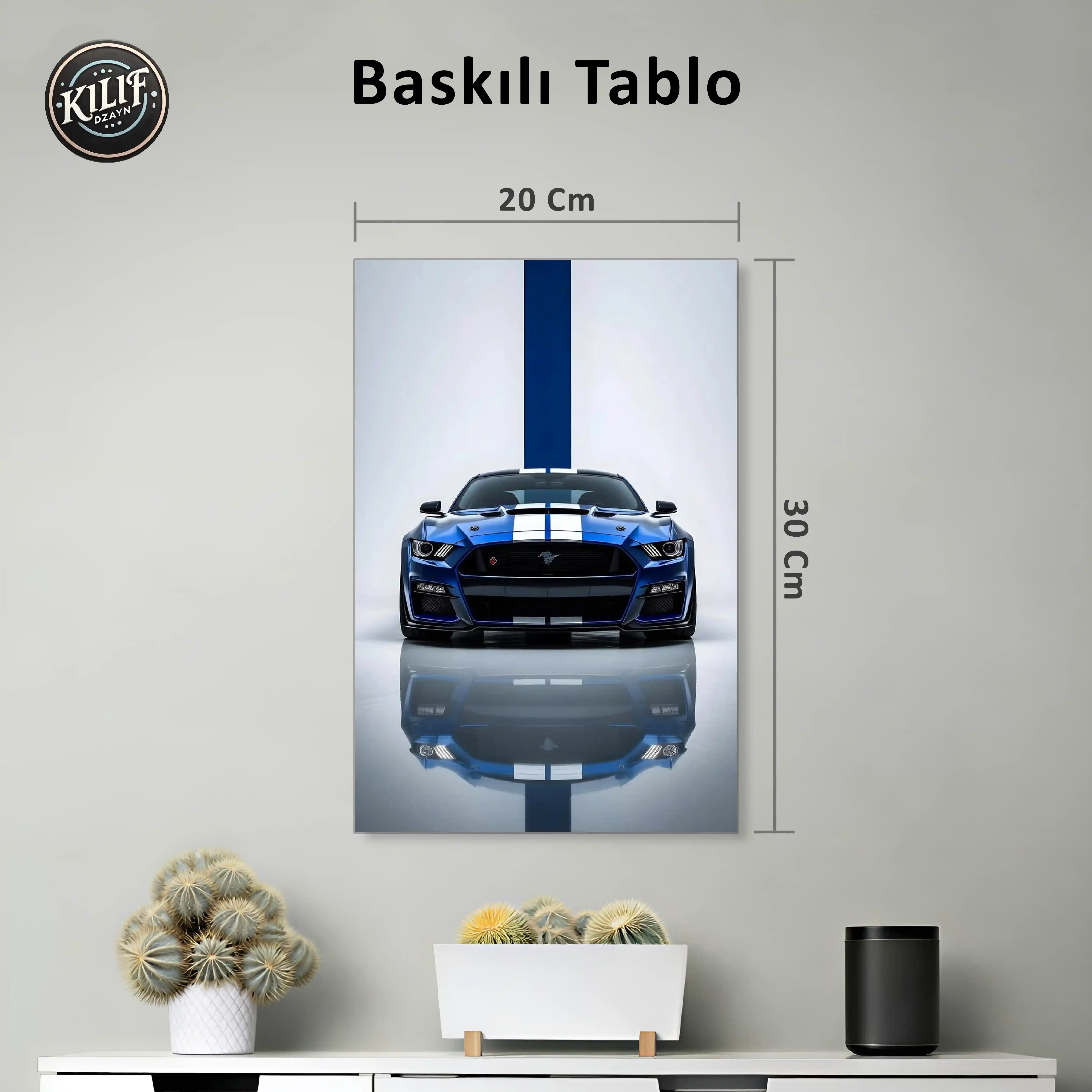 Ford Mustang Shelby Mavi Şeritli — Baskılı Tablo (30x20 cm)