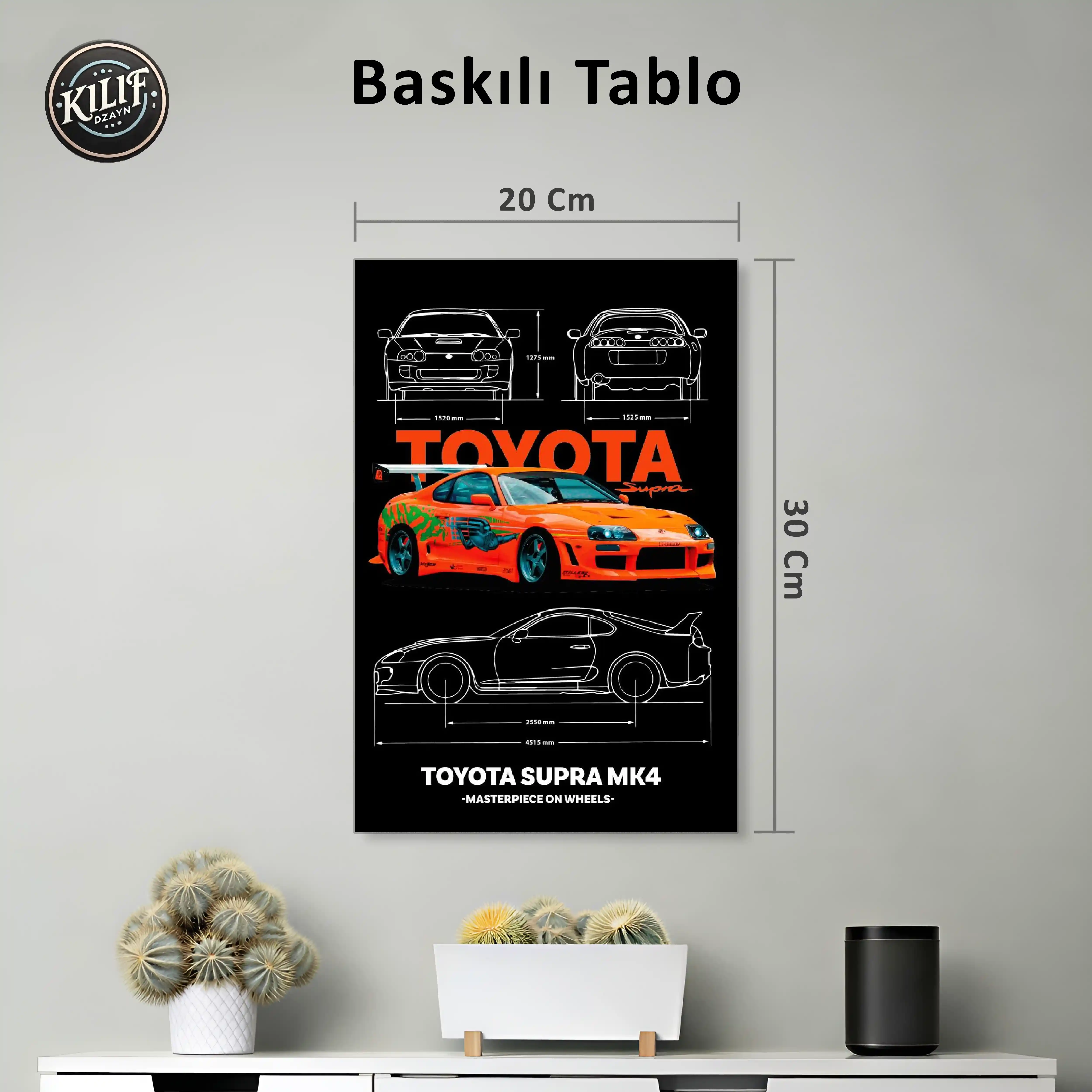 Toyota Supra MK4 Turuncu Blueprint — Baskılı Tablo (30x20 cm)