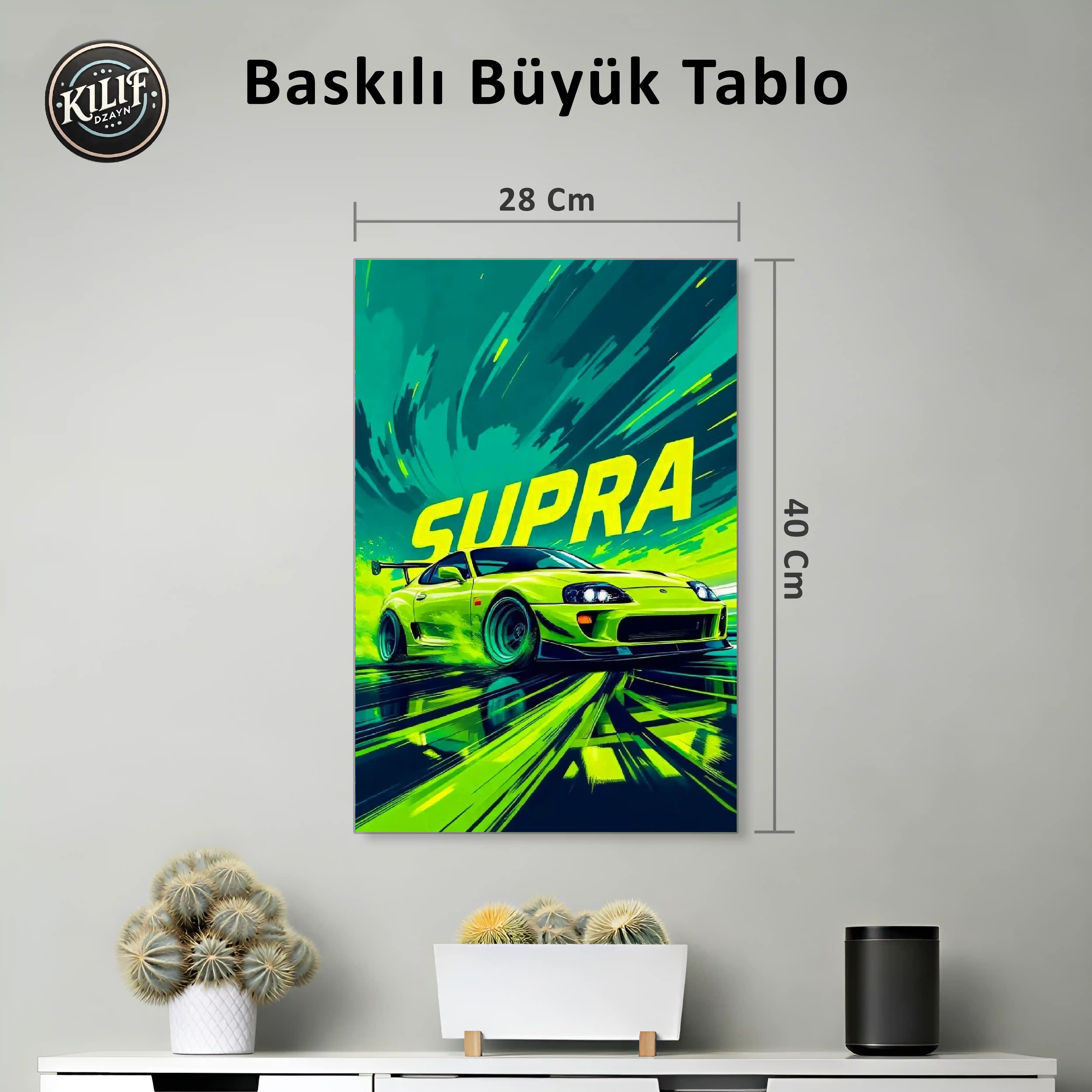 Toyota Supra Neon Yellow Abstract — Baskılı Büyük Tablo (40x28 cm)