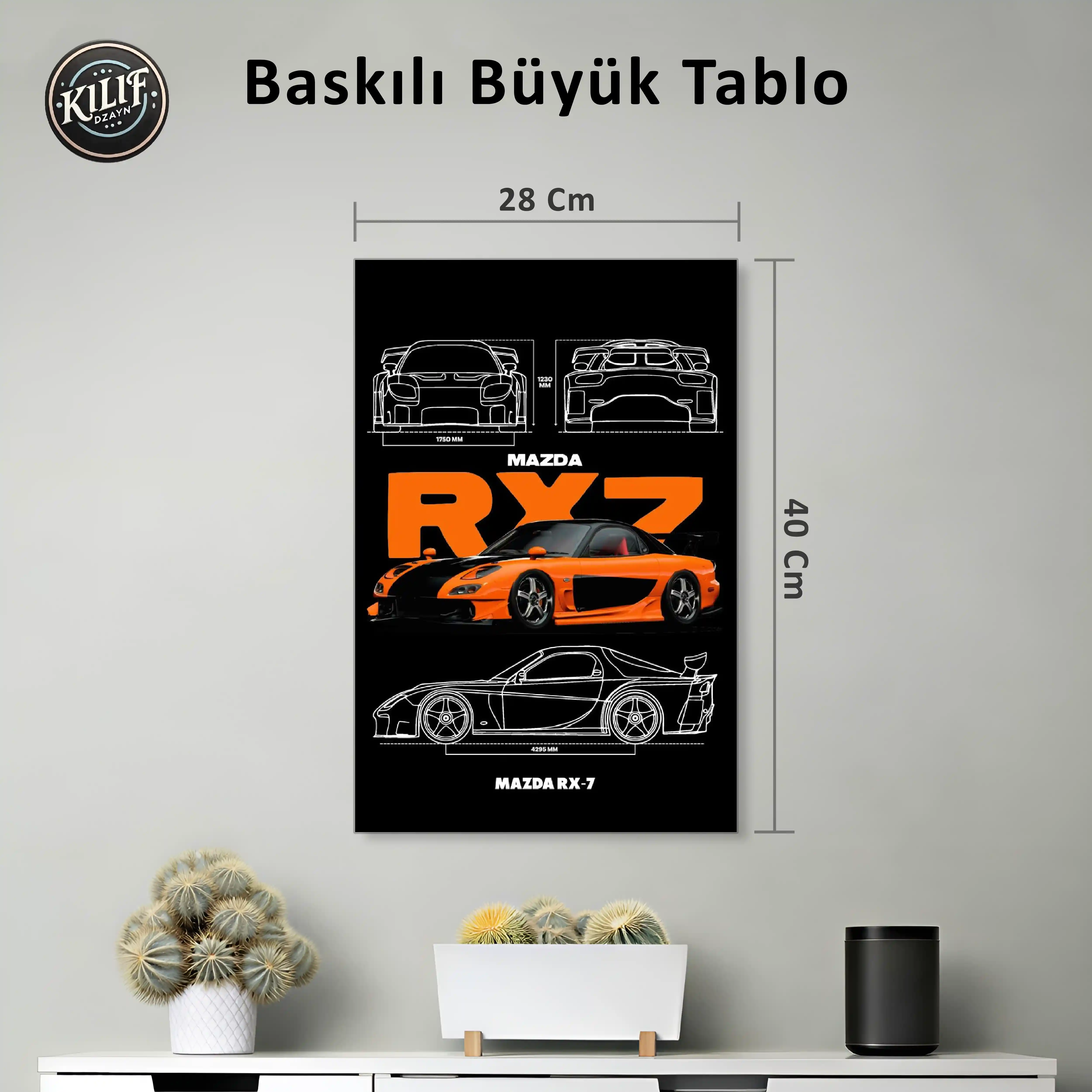 Mazda RX-7 VeilSide Teknik Çizim — Baskılı Büyük Tablo (40x28 cm)