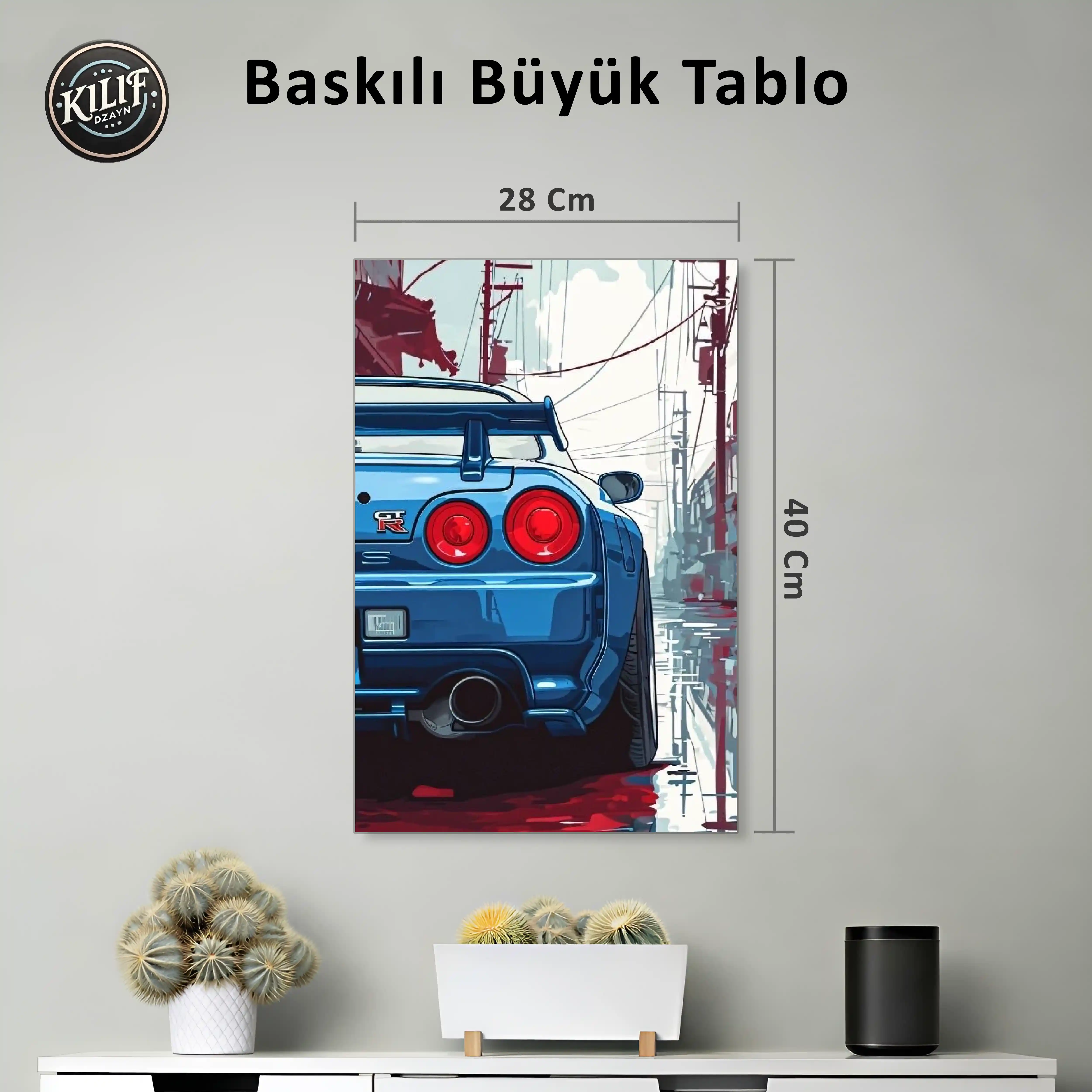 Nissan GT-R Mavi Sokak Modu — Baskılı Büyük Tablo (40x28 cm)