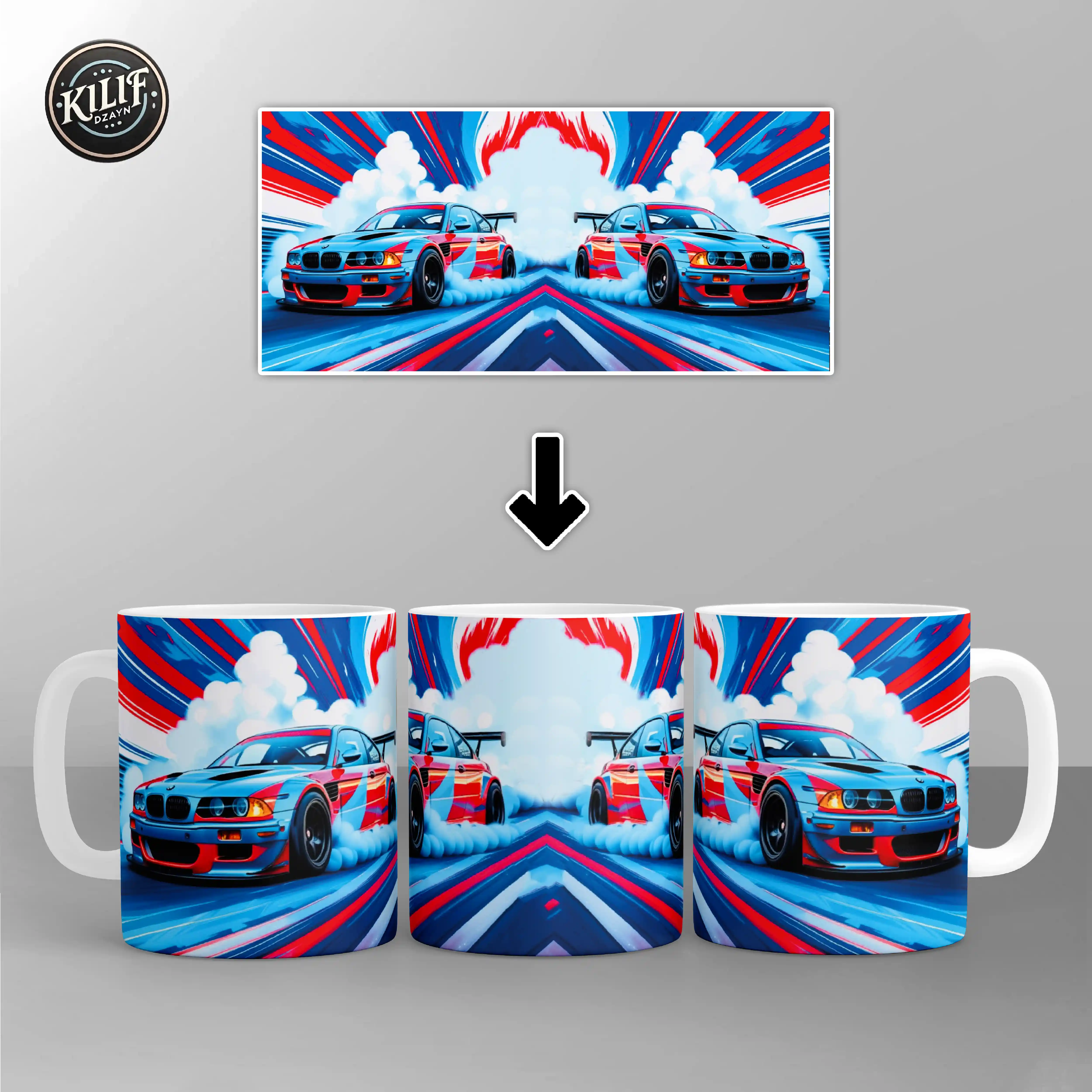 BMW M3 Drift Soyut Sanat — Baskılı Kupa Bardak